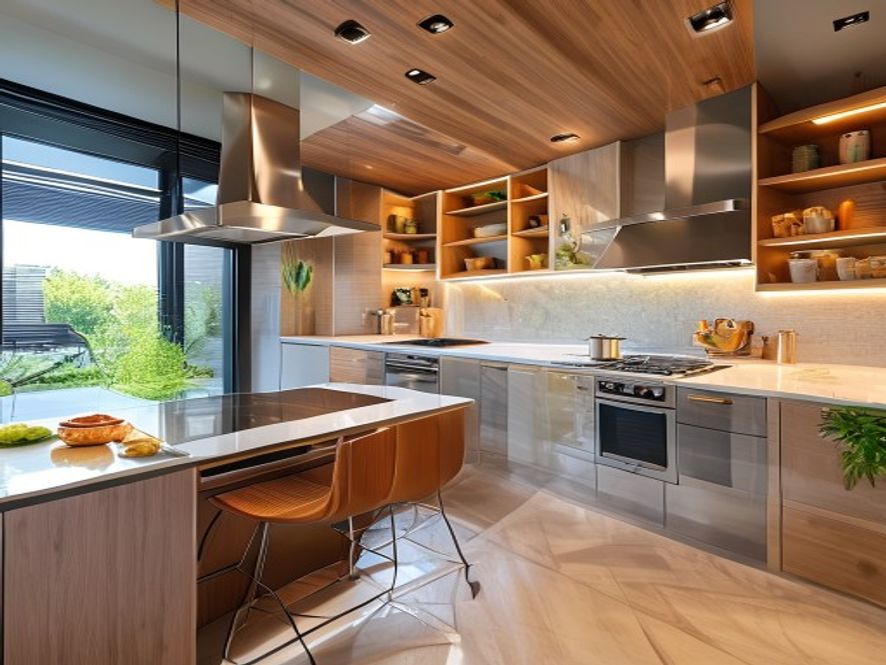 Cuisine moderne ouverte renovation extension interieur lumineux
