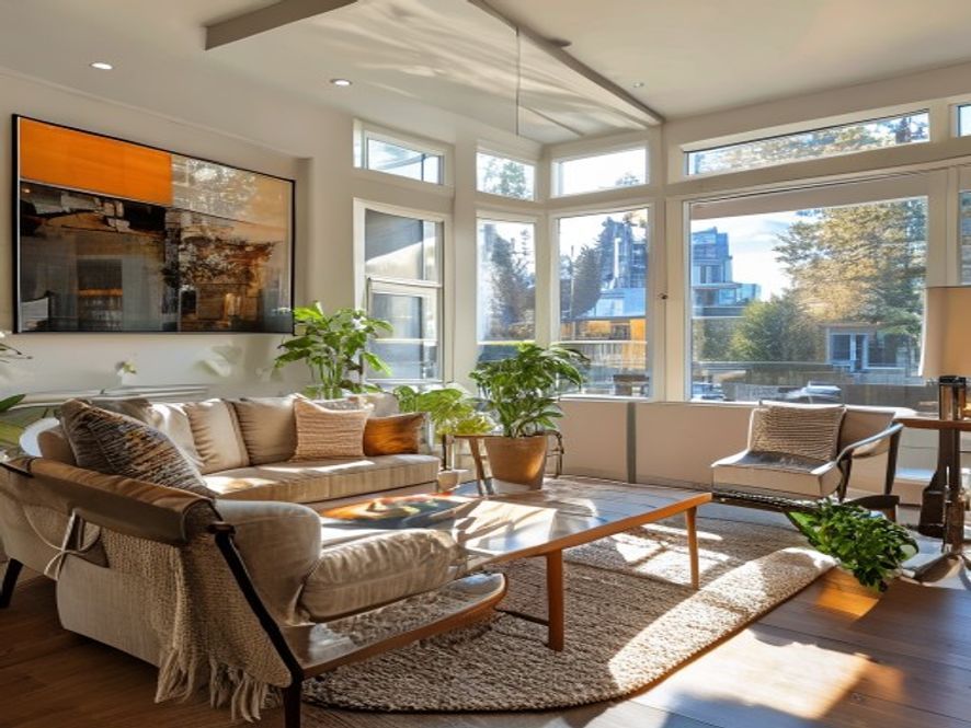 Happy family in new room addition spacious modern living room
