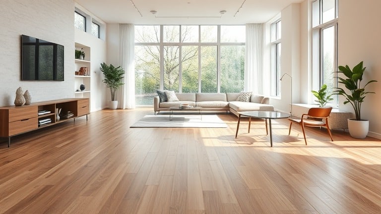 Beautiful finished hardwood floor in modern Montreal living room